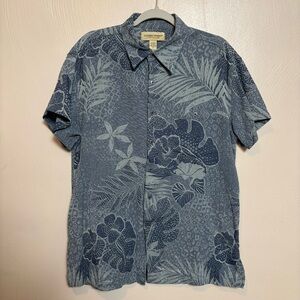 Cooke Street Men’s Hawaiian Shirt Shirt Sleeve Silk Cotton Print Blue Size Large